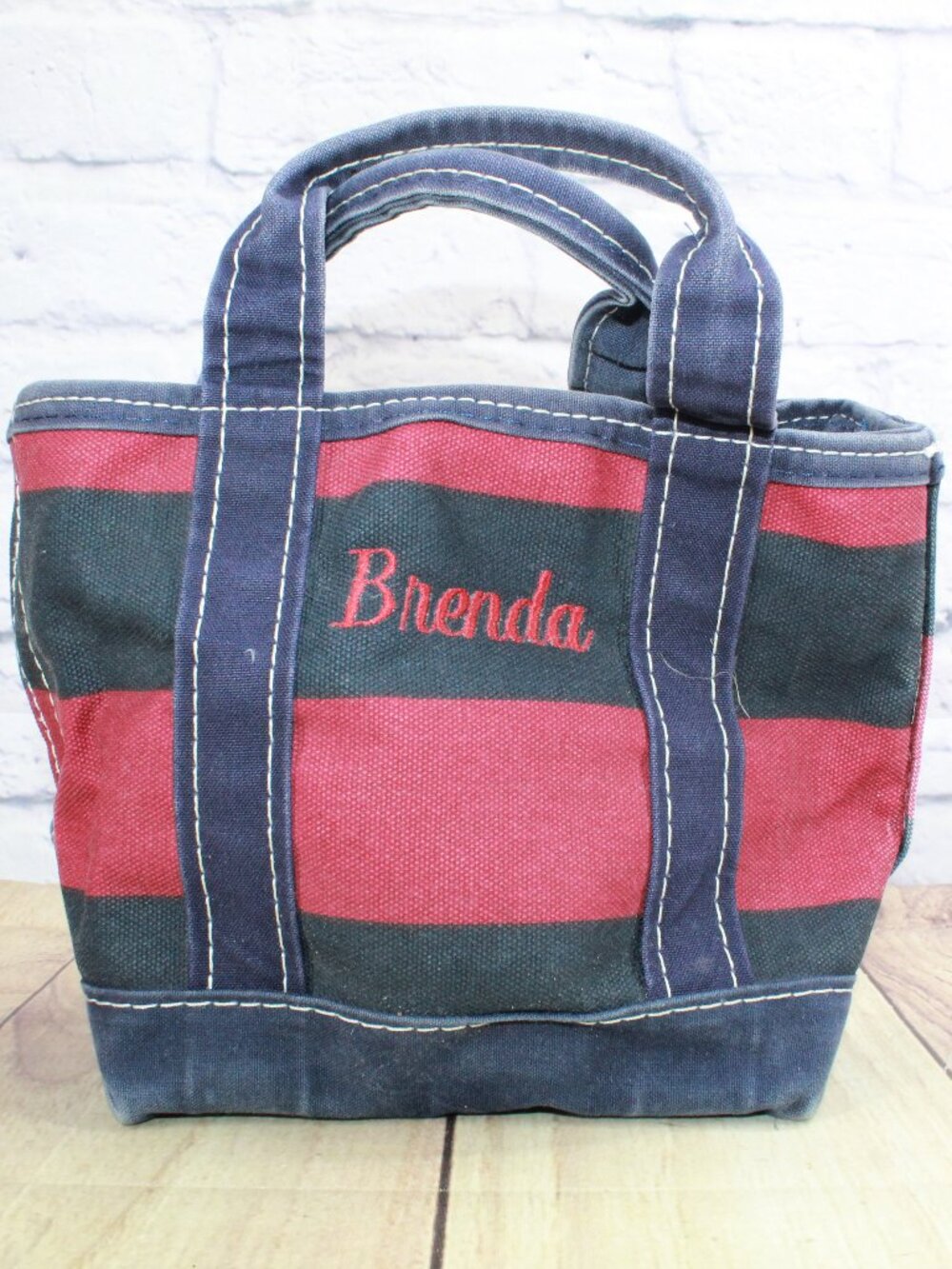 VTG LL Bean Boat And Tote Bag Micro Mini Rugby Navy Red Striped USA Distressed